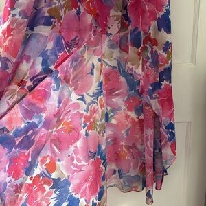 Floral Pink and Blue Sheer halter dress